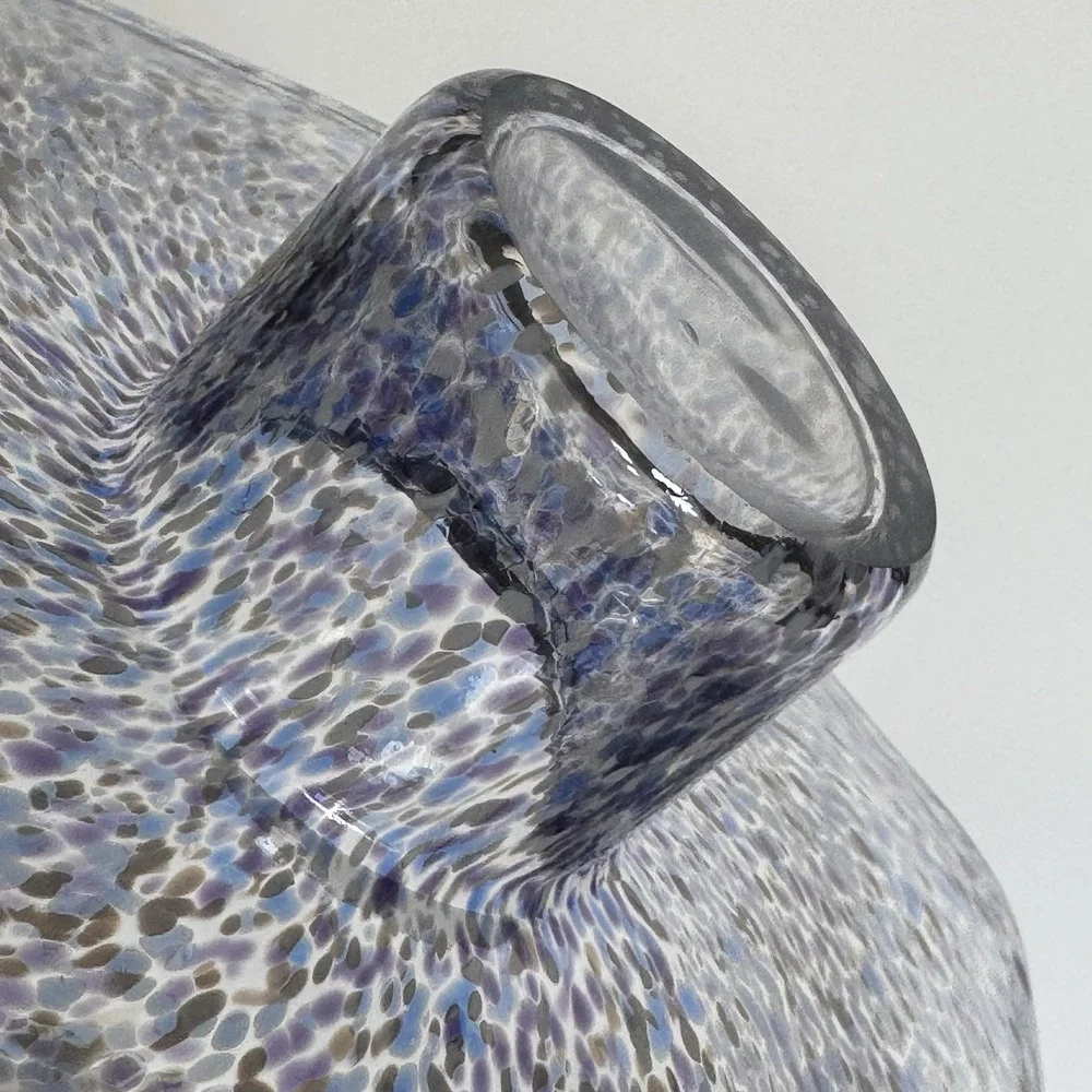 Votive Candle Holder ~ Romania ~ Blue White Purple ~ Unique Ruffled Art Glass